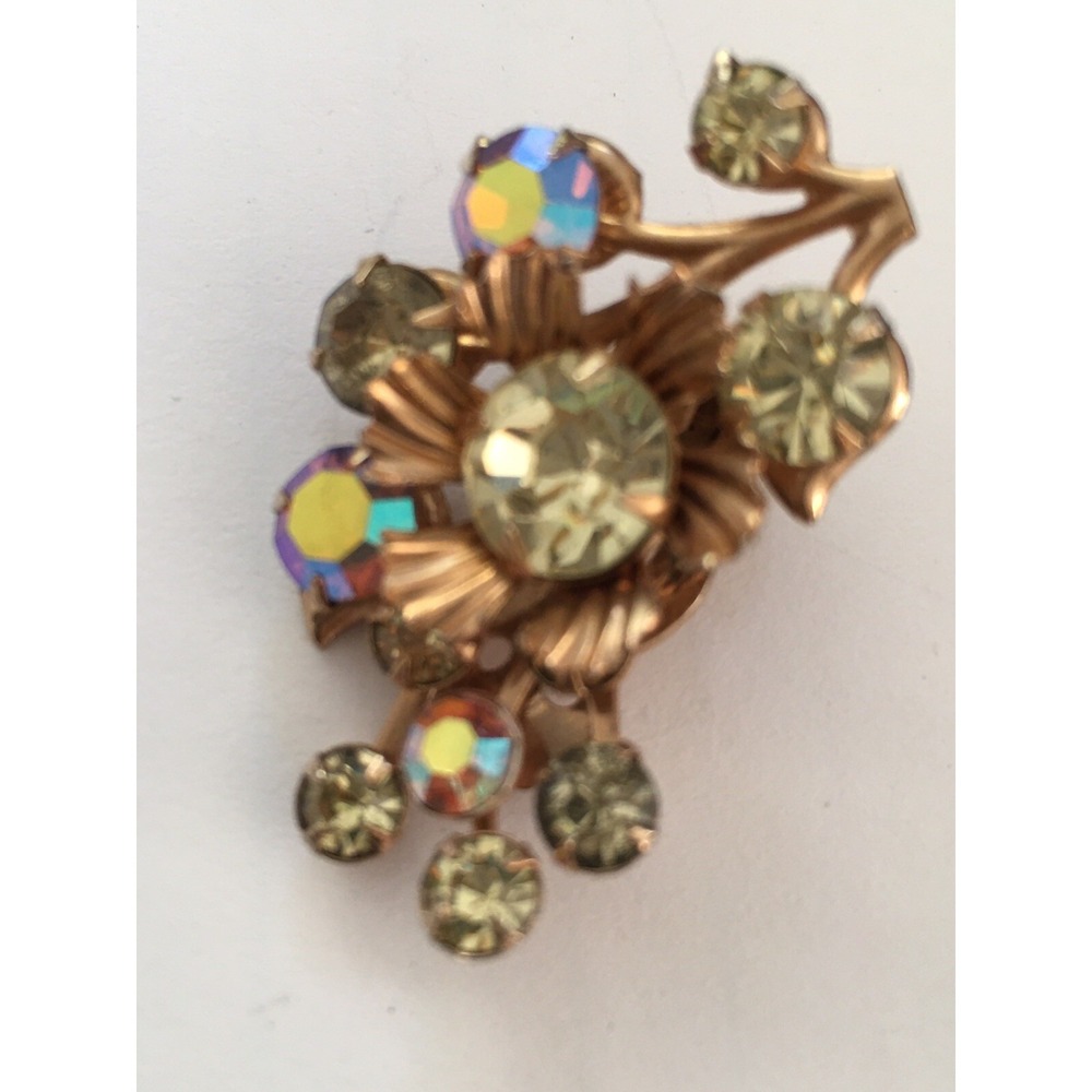 VINTAGE Sarah Coventry  Rhinestone iridescent and silver Clip Earring